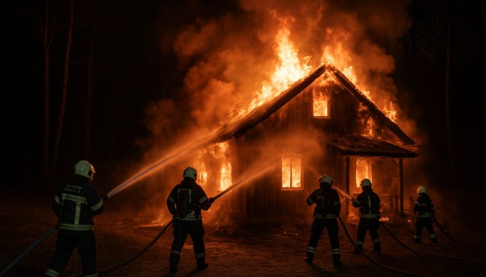 izgorjela drvena vikendica