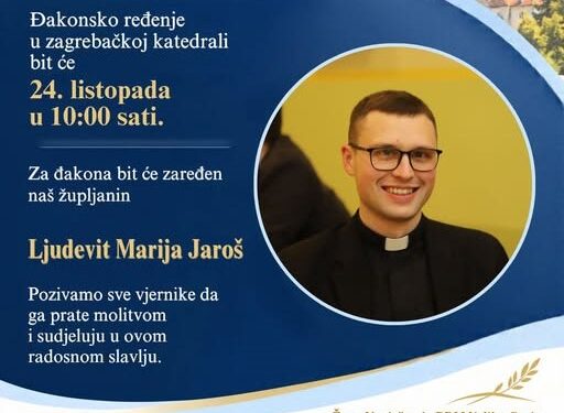 Velikogoričanin Ljudevit Marija Jaroš u subotu prima red đakonata